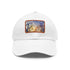Eiffel Tower watercolor cotton baseball cap in white with light brown patch.