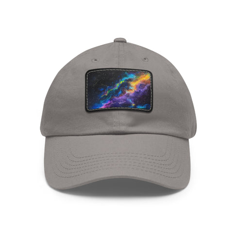 Neon galaxy snapback cap with vibrant space design.