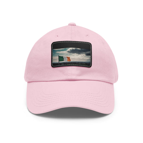 Emerald Isle cotton baseball cap in white with Ireland flag.