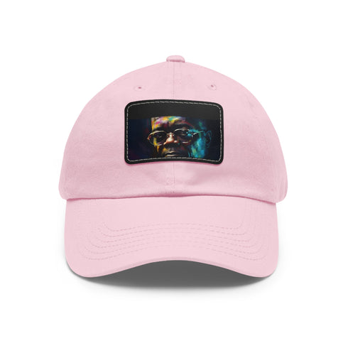 Neon watercolor baseball cap in white with light brown patch.