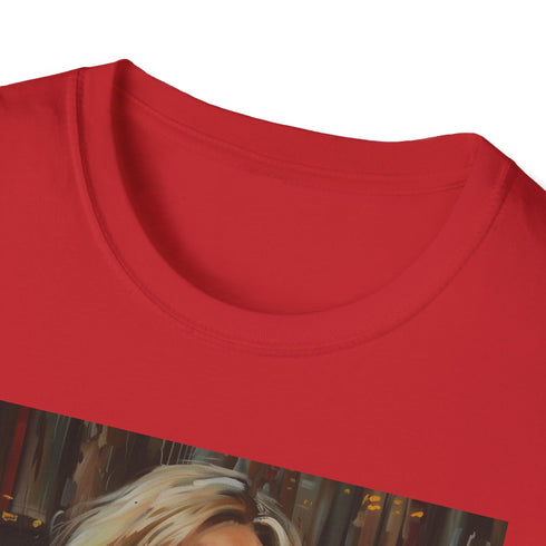 Charcoal cotton T-shirt with vibrant J.K. Rowling portrait capturing her creativity