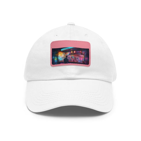 Neon watercolor splash baseball cap with light brown patch.