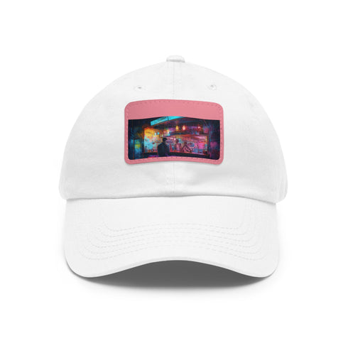 Neon watercolor splash baseball cap in white with light brown patch.