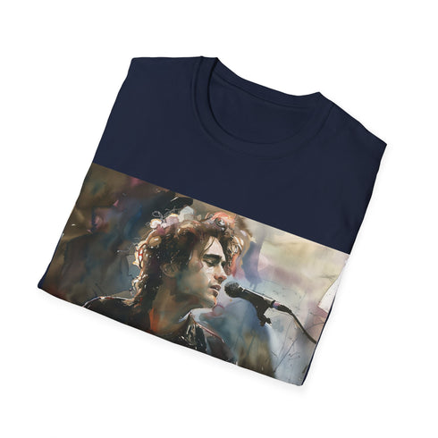 Vibrant watercolor Jeff Buckley concert tee in charcoal, regular fit.