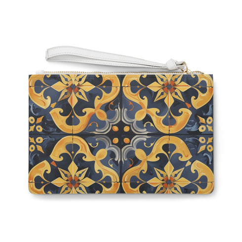 Artisan tile clutch bag with traditional seamless pattern for sophisticated style.