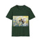 Charcoal crew neck cotton T-shirt with vibrant bumblebee watercolor design