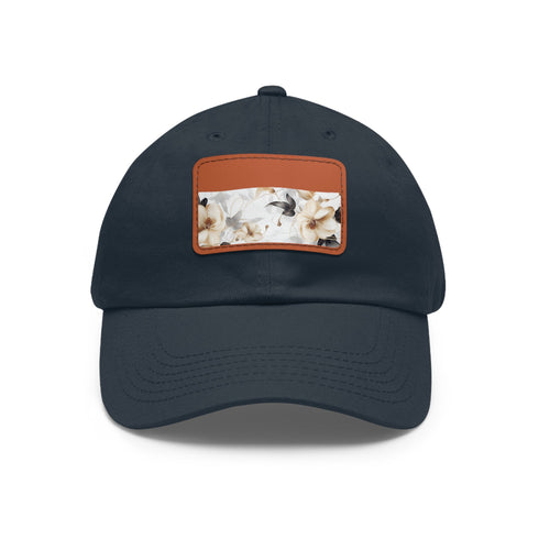 Botanical x-ray blossom cap in white with light brown patch.