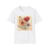 Charcoal cotton crew neck T-shirt with hand-drawn floral sketch design
