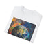 Blue Marble Earth painting t-shirt, charcoal cotton blend, regular fit.