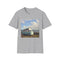 Charcoal cotton T-shirt with retro camper van seaside print