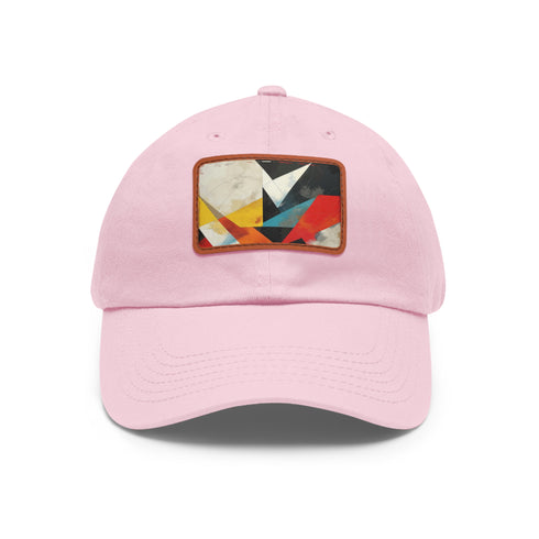 GeoCool Abstract Shapes Baseball Cap in White with Light Brown patch.