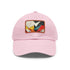 GeoCool Abstract Shapes Baseball Cap in White with Light Brown patch.