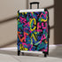 Neon graffiti small black suitcase for trendy urban travelers.