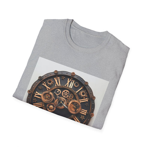 Charcoal steampunk t-shirt with intricate clockwork design and regular fit