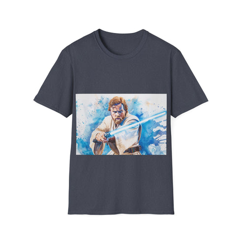 Blue lightsaber tee featuring Obi Wan Kenobi, charcoal, DTG print.