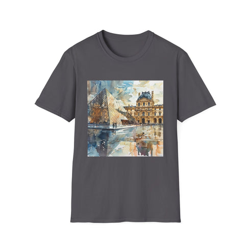 Charcoal watercolor t-shirt with iconic Paris Louvre design in regular fit