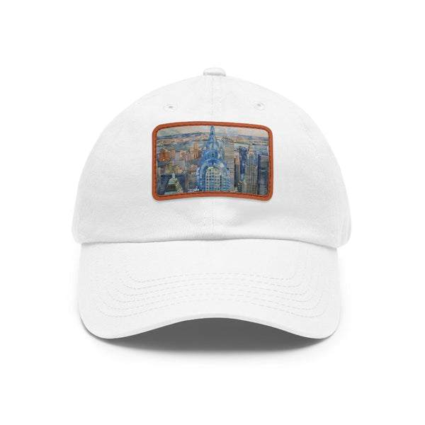 Urban chic Chrysler Cityscape watercolor baseball cap in white/light brown.