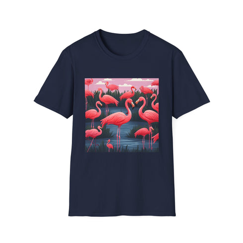 Charcoal cotton tee with elegant pink flamingo design breathable and playful