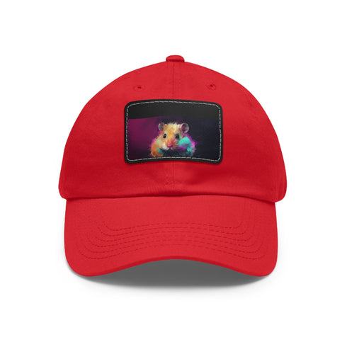 Neon hamster bliss baseball cap, white/light brown patch, rectangular shape.