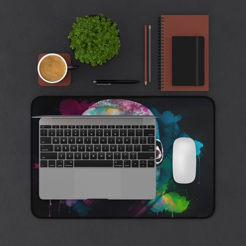 Watercolor neon Tyson portrait desk mat, 12" x 18".