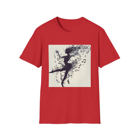 Charcoal crew neck cotton t-shirt featuring dancer silhouette with musical notes