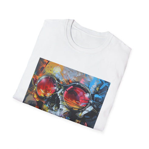 Charcoal urban art graphic T-shirt with vibrant colors and crew neck design