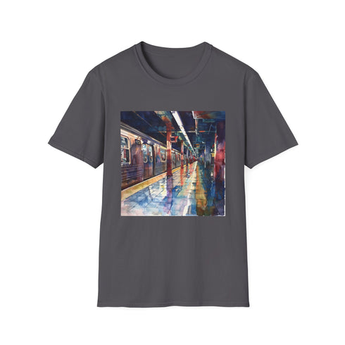 Subway watercolor New York City T-shirt in navy, regular fit, cotton.