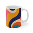 Vibrant retro waves ceramic coffee mug, 11 oz, playful seamless pattern.