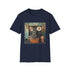 Charcoal crew neck cotton t-shirt with vintage camera and film reel graphic