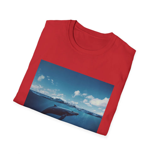 Minimalist whale graphic charcoal t-shirt, perfect for summer ocean vibes.