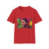 Neon-hued charcoal cotton T-shirt with Chris Pratt's adventurous spirit design