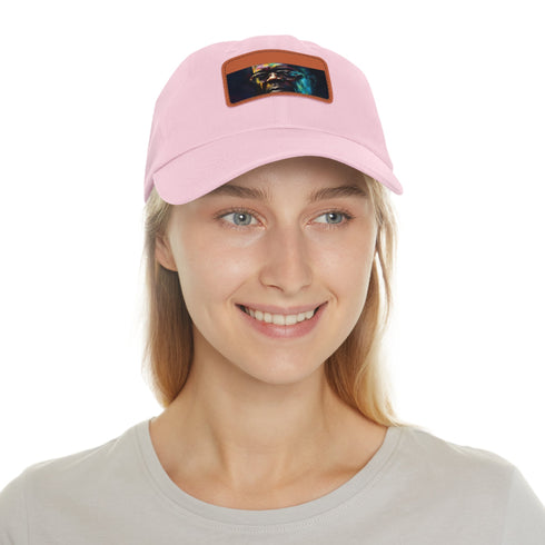 Neon watercolor baseball cap in white with light brown patch.
