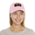 Neon watercolor baseball cap in white with light brown patch.