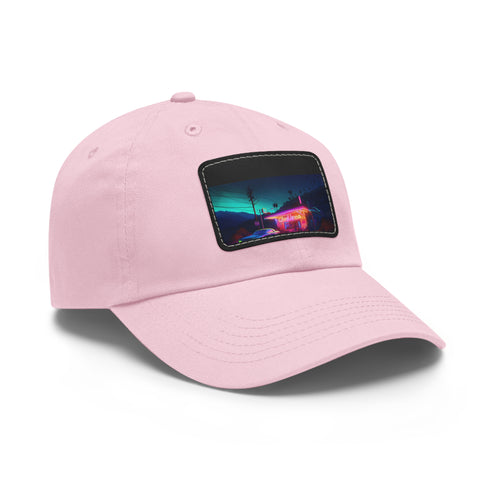 Neon watercolor charm baseball cap in white with light brown patch.