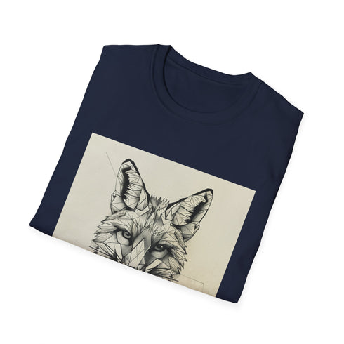 Geometric fox portrait charcoal t-shirt, soft cotton summer pick.