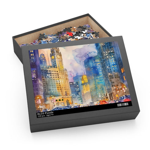 Vibrant Chicago skyline watercolor puzzle for city lovers and enthusiasts.