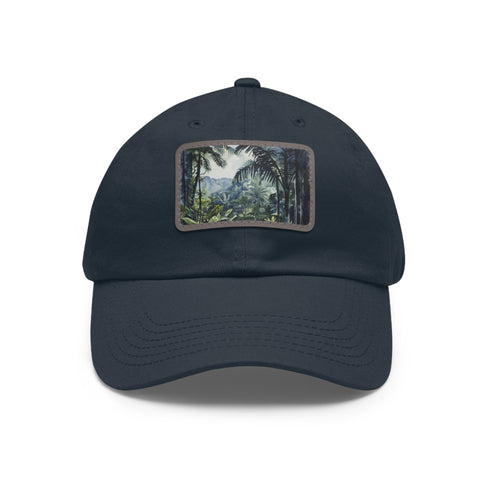 White cotton hat with Congo Rainforest watercolor design.