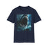 Charcoal cotton t-shirt featuring bold shark painting and crew neck design