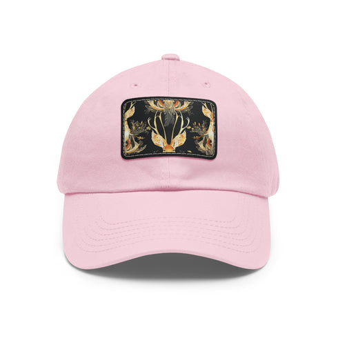 White baseball cap with Jackalope pattern, seamless design for a mysterious look.