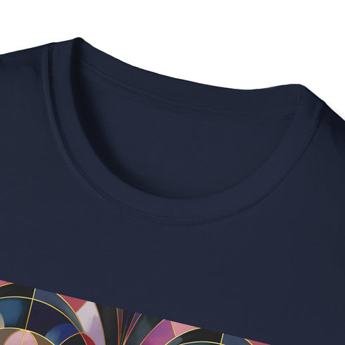Abstract geometric art deco t-shirt in charcoal for men and women.