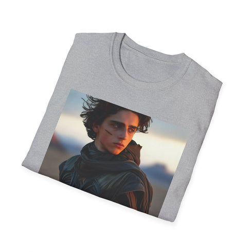 Charcoal crew neck cotton T-shirt with Dune-inspired graphic design