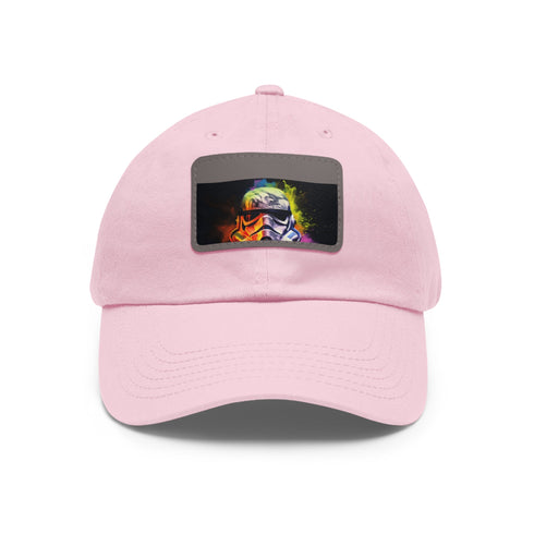Neon watercolor Storm Trooper baseball cap, white/light brown patch, rectangle shape.