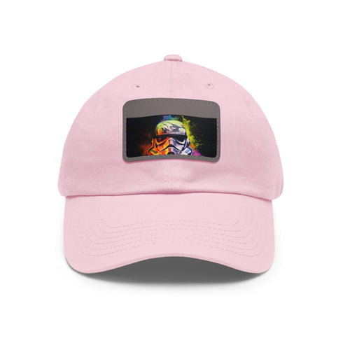 Neon watercolor Storm Trooper baseball cap, white/light brown patch, unisex.
