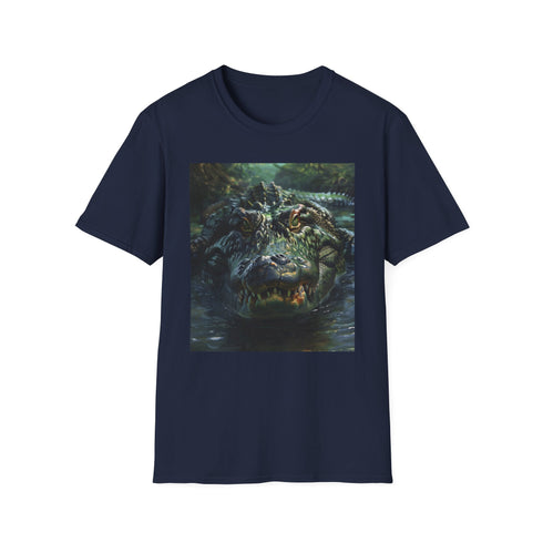 Charcoal cotton crew neck T-shirt with vibrant crocodile painting design