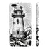 Hand-drawn lighthouse phone case inspired by coastal charm.