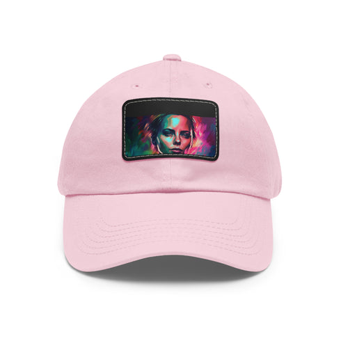 Neon watercolor baseball cap with light brown patch and rectangular shape.