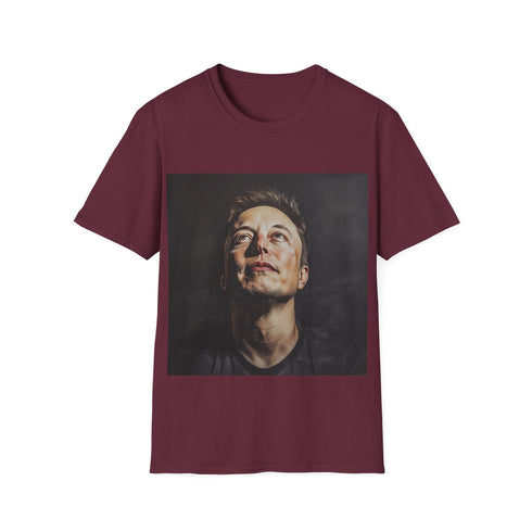 Dark charcoal cotton tee with futuristic Elon Musk design for men.