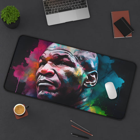Neon watercolor desk mat with Mike Tyson portrait - 12x18.