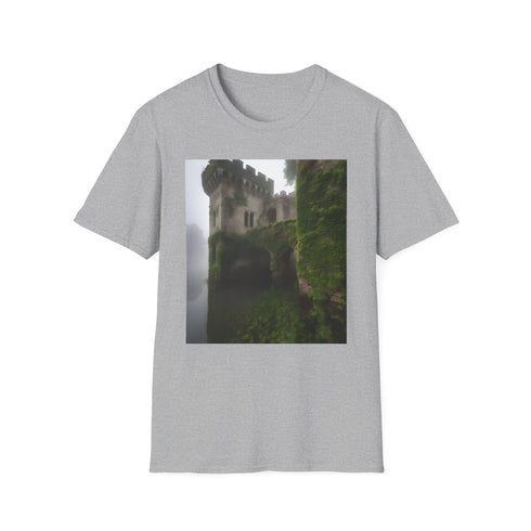 Charcoal cotton T-shirt featuring medieval castle ivy design in regular fit