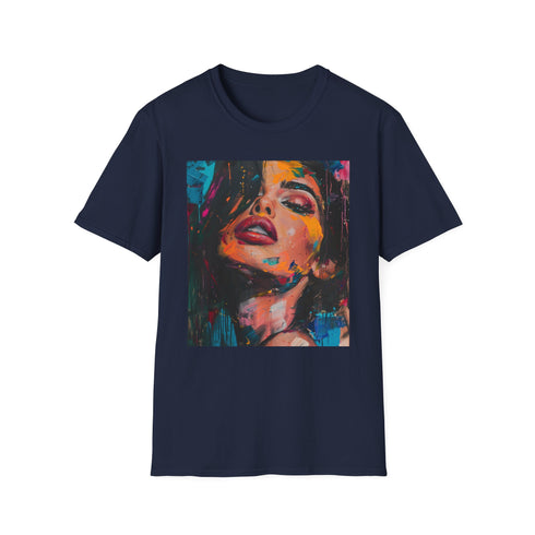 Charcoal cotton T-shirt featuring Kylie portrait with captivating gaze and bold design
